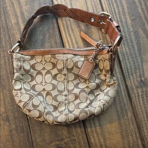 Coach Tan and Brown Signature Shoulder Bag